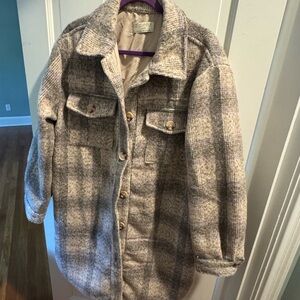 Z Supply Sonoma Jacket in Gray, Cream, and Purple plaid